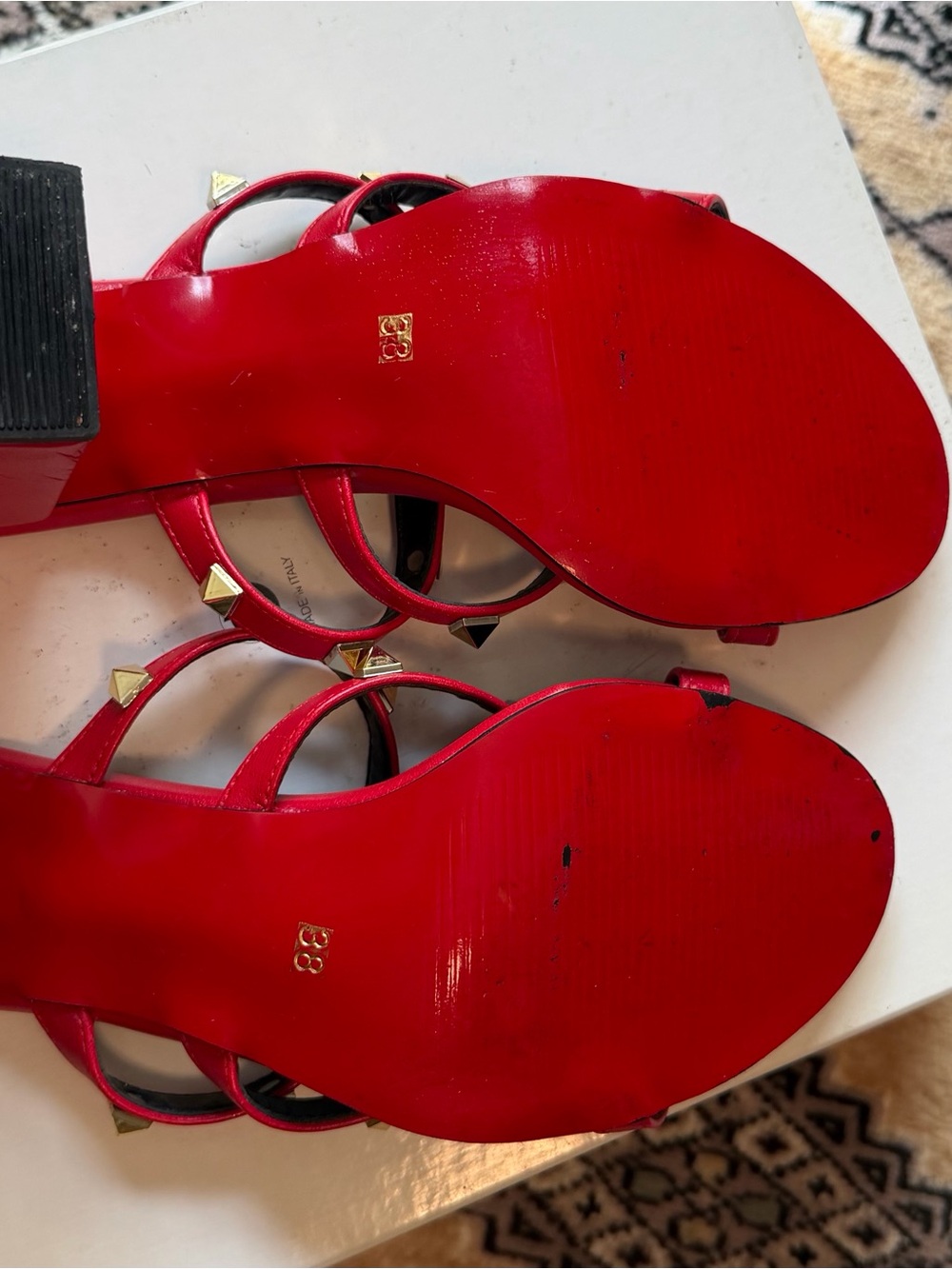 Valentino Garavani Red Leather Pyramid-Stud Slide Mules - Picture 6 of 6